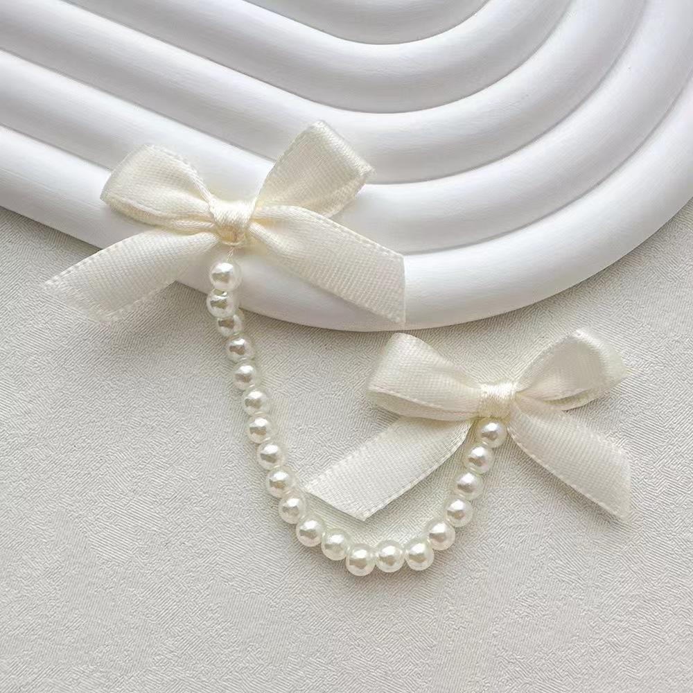 2Pcs Bows Pearl Chain Patch Accessories long streamers Ribbon DIY Lolita Dresses Clothing Accessories