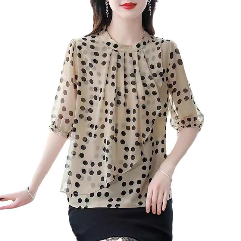 2024 Women's Summer Chiffon Blouse: Casual, Versatile, Slimming, Fashionable Short Sleeve Top