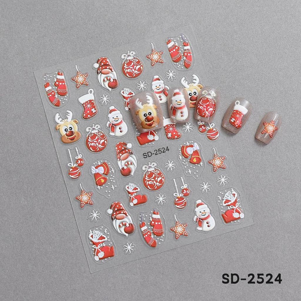 3D Embossed Christmas Nail Stickers - Santa, Tree, Snowflake & Reindeer Decor