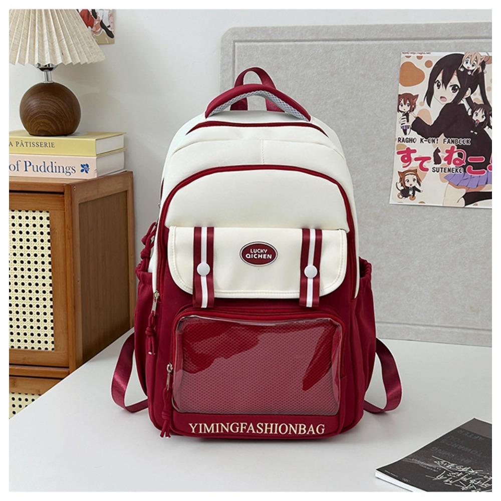 Japanese ins clear student light school bag cute college girl contrast elementary and junior high school student backpack красный
