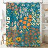 Bright Floral Printed Shower Curtain Waterproof Fabric Decorative Home Bathroom Accessory Modern Blue Orange Flower Design (210x