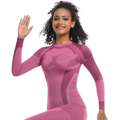 Nahtloses, hochelastisches Yoga-Langarm-T-Shirt für Damen, einfarbig, Fitness-Top