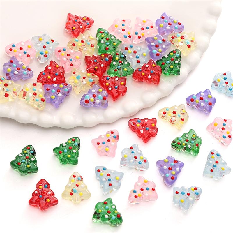 [15X16mm] Hand-painted Christmas Tree Beads Glass Christmas Tree Beads DIY Handmade Christmas Jewellery Accessories 1pc
