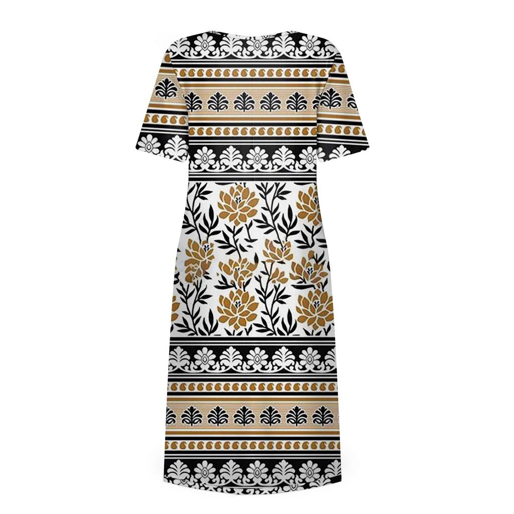 Women's Casual Dresses Printed Dresses Summer Dresses Printed Pleated Round Neck Midi Dresses Basic Classic Outdoor Daily Short Sleeve Loose Dresses