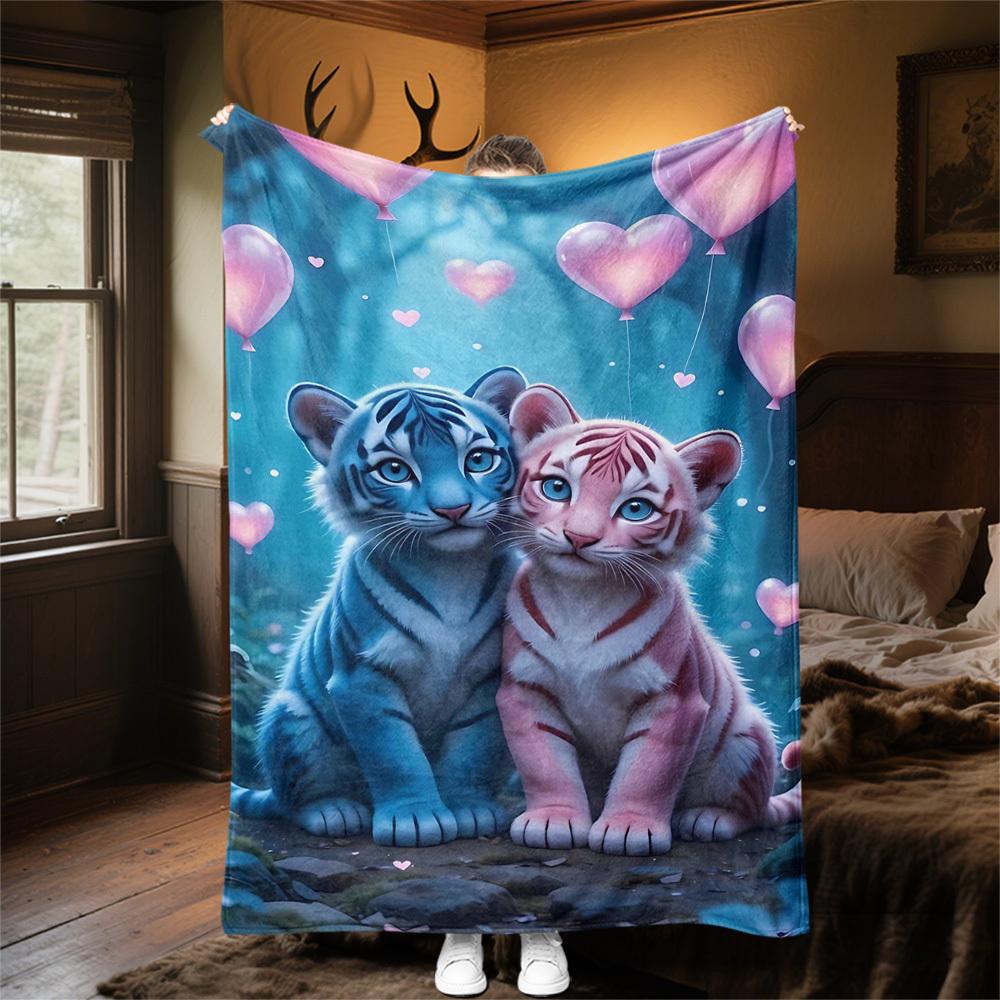 1pc Tiger Cubs Outdoor Flannel Blanket Soft Warm All-Season Throw for Sofa Bed Car Camping Office, Cozy Gift Idea1155S