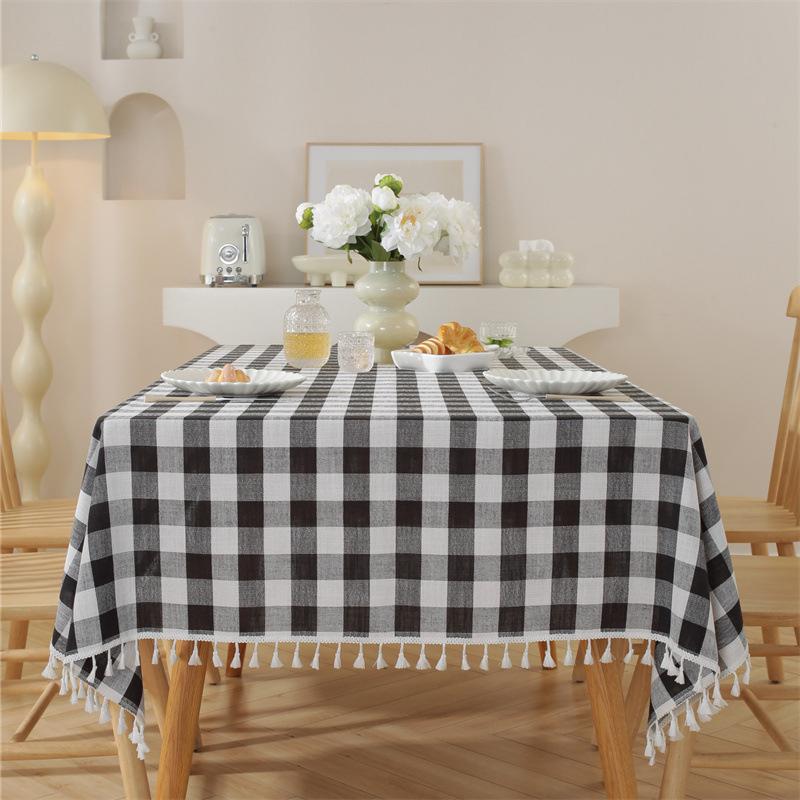 European-style Checkered Fringed Tablecloth, Washable Polyester Tablecloth, Suitable for Wedding, Kitchen, Coffee Shop, Table De