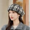 New Autumn and Winter Women's Retro Plaid Beret Painter Hat Warm Women's Winter Knitted Wool Hat Outdoor Travel Windproof Hat