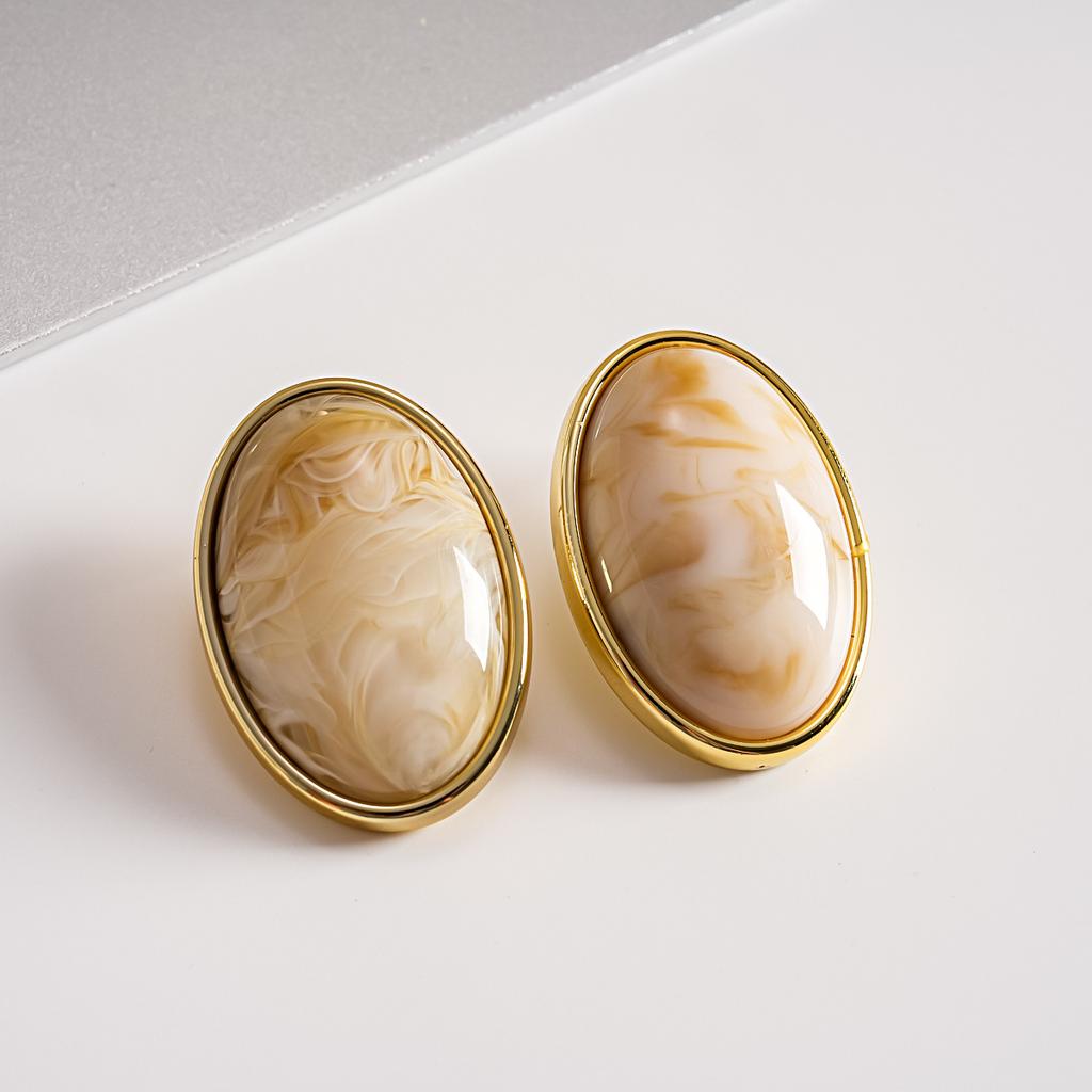 European American Retro Acrylic Smudge Oval Geometric Silver Needle Stud Earrings Niche High‑End Personalized Trend Jewelry