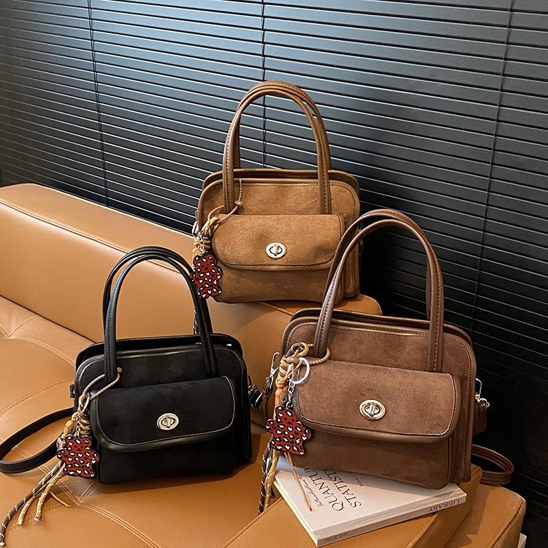 Women'S Mini Suede Shopper Shoulder Bag 2025 Winter Luxury Design Retro Handbags For Women Solid Color Shopping Tote Bags