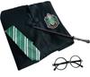 [Sutekus] Harry Potter Robe + Glasses + Tie + Magic Wand 4-Piece Full Costume Set, Unisex, School Style (Slytherin (Green), L (170~175cm))