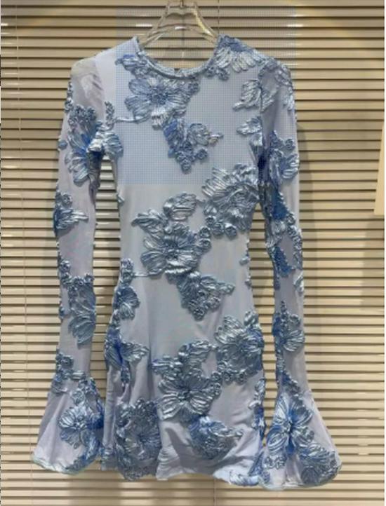 Floral Embroidered Backless Halter Dress with Trumpet Sleeves