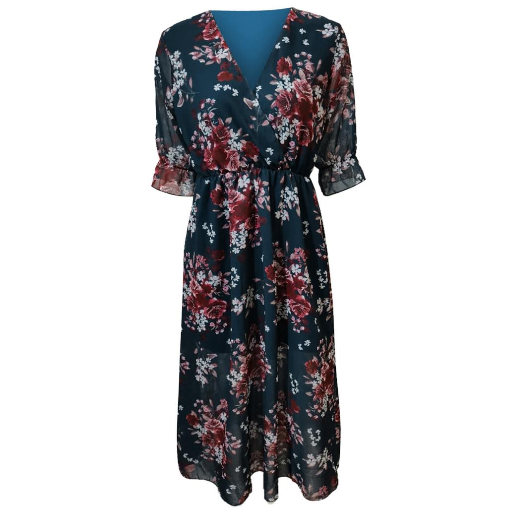 Damen-Pullover mit V-Ausschnitt, bedruckt, mittlere Taille, lässig, locker und dünn, Temperamentkleid