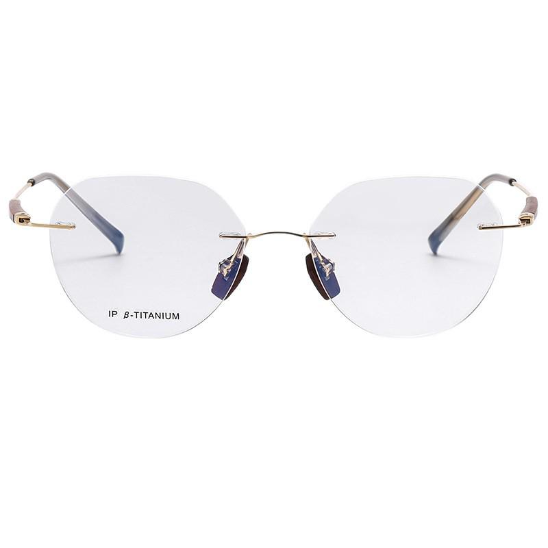 2025 Randlose Retro Sandelholzbrillen: Damen Leichter Luxus ohne Sehstärke, Blaulichtfilter mit Business-Herrenstil.