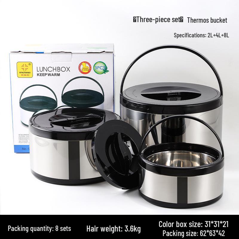 Large Capacity Insulated Lunch Box Set - Portable Thermos Flask & Household Three-Piece Insulated Bucket чёрный
