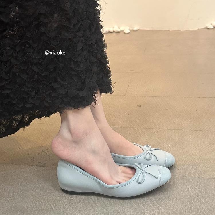 Inner height-increasing ballet shoes 2025 spring and summer new shallow bow single shoes grandma shoes commuter Mary Jane shoes
