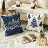 1 \ 4pcs blue Christmas pillow cover, single-sided printed cushion cover, suitable for living room sofas (without pillow core)