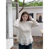 Plus-Size Women's Clothing: Lace-Trimmed T-Shirt for Autumn and Winter, Half-High Collar with Ruffled Edges, Base Layer for Plus-Size Women