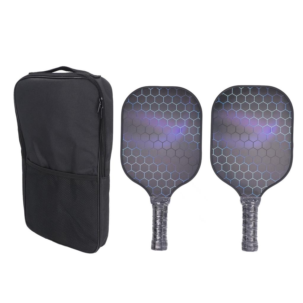 2PCS Pickleball Paddles Set Fiberglass Lightweight Pickle Ball Rackets with Carry Case for Men Women Beginners Black Bag