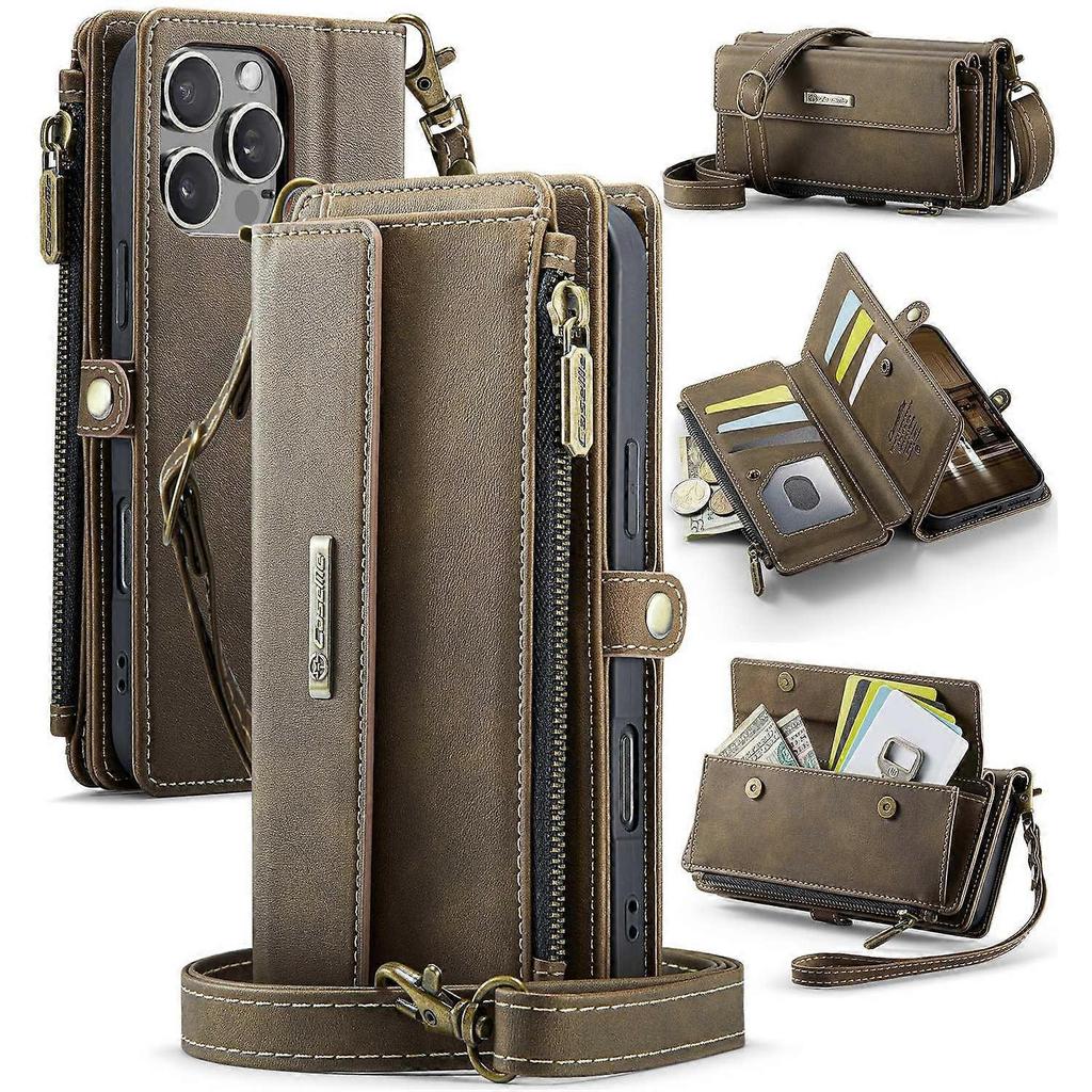 Para iPhone 14 Pro Max Funda CASEME C39 Cartera con Cremallera Bloqueo RFID Tapa de Cuero con Soporte y Correa - B