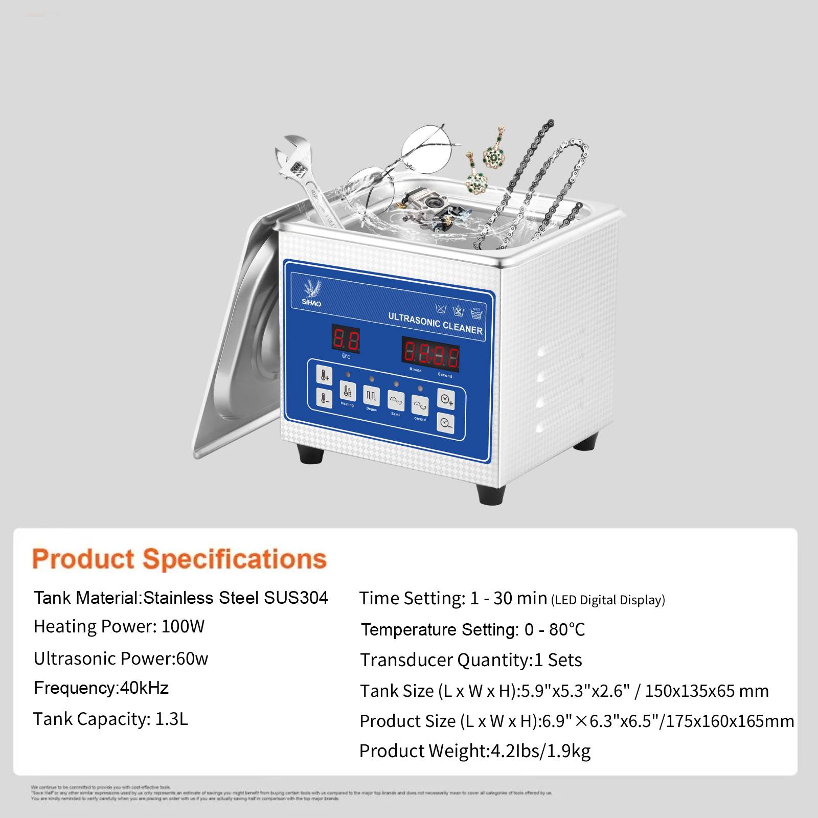 Home Ultrasonic Cleaner 1.3L-30L - Portable Multifunction Ultrasound Machine for Versatile & Efficient Cleaning