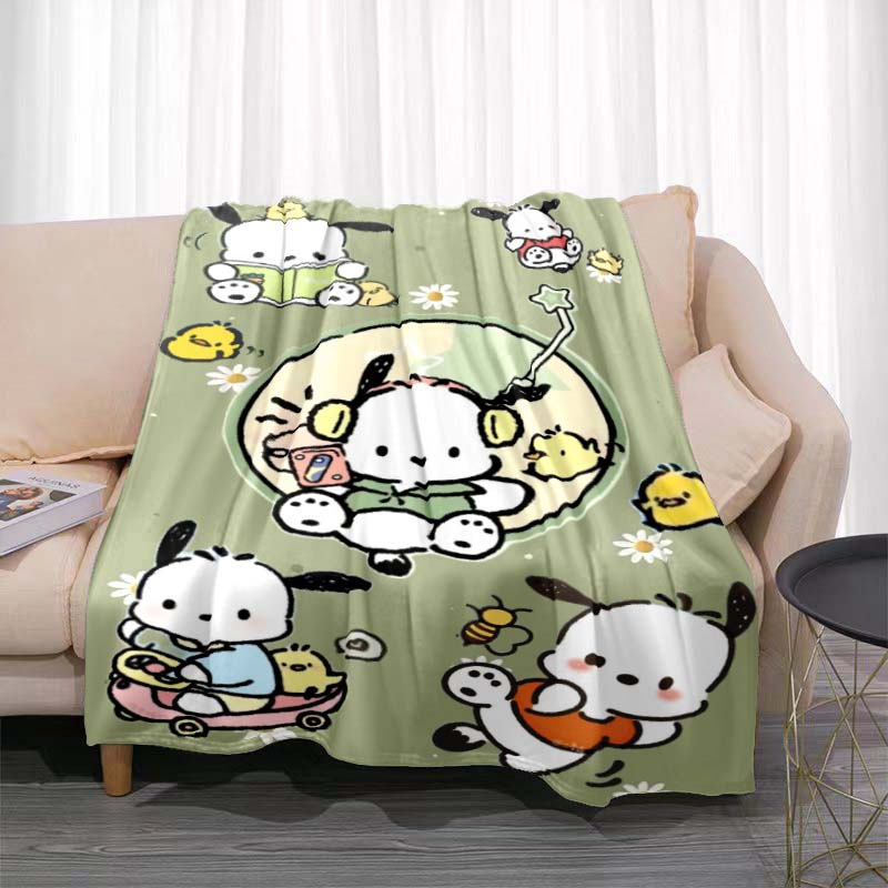 

This cute Pochacco-print cartoon blanket is made of warm and comfortable flannel and is suitable for bedrooms, sofas, beds, 75x90cm