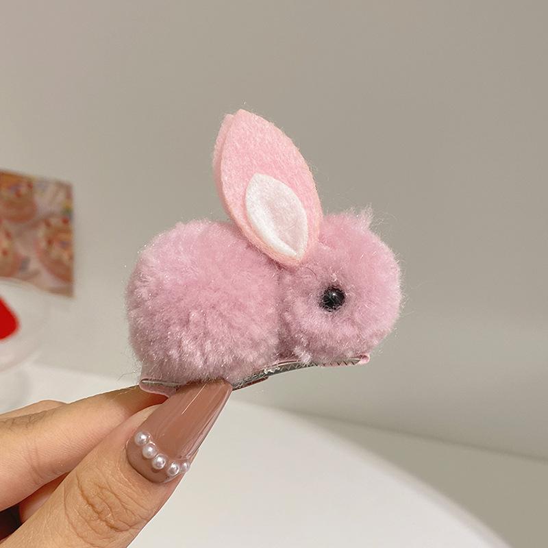 2pcs Cute Three-dimensional Bunny Hairpin for Autumn and Winter Girls Children Baby Plush Does Not Hurt Hair Side Clip Girls Clip Headdress