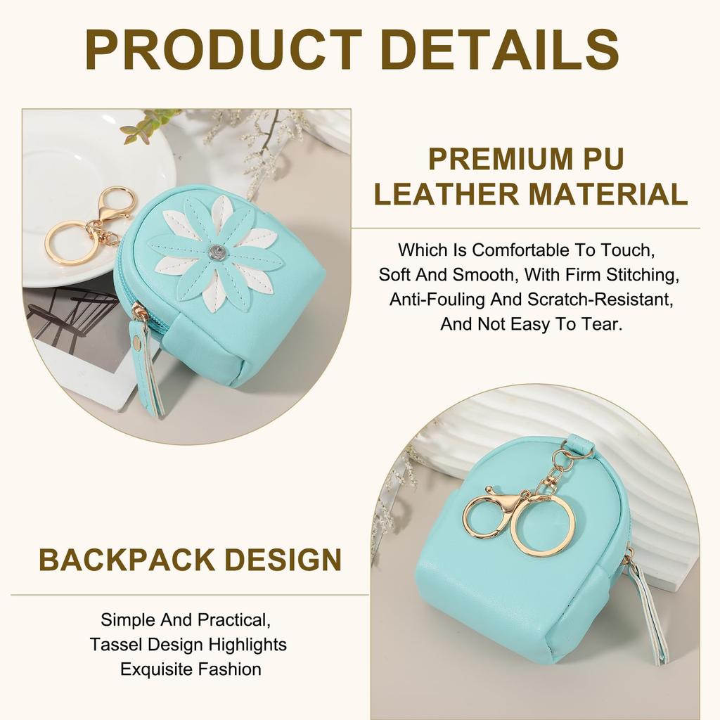 PATIKIL Women's Mini Backpack Keychain, Creative and Cute Flower Rhinestone Pendant Bag PU Leather Key Ring, Makeup Key Card Data Cable Organizer