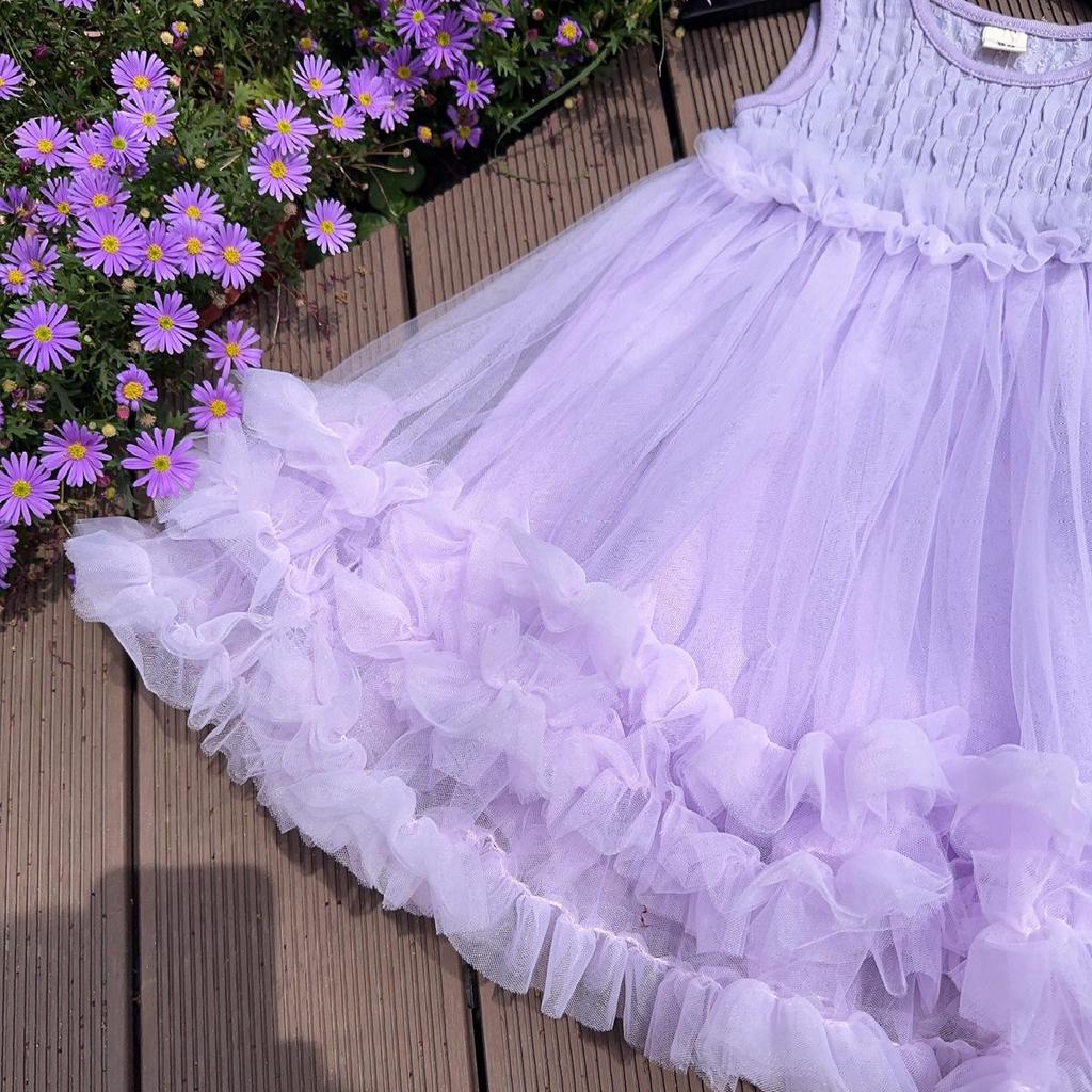 Girls' Sleeveless Korean-Style Tulle Dress with Bow