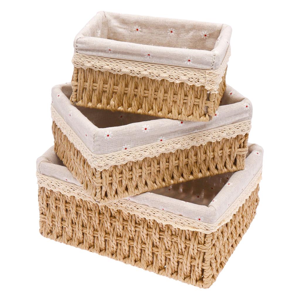 3Pcs Rattan Storage Basket Household Clothes Toy Storage Box for Living Room Table Sundries Organizers Basket