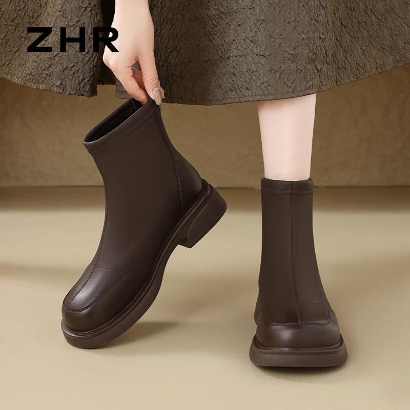 ZHR Women's Autumn/Winter Fleece-Lined Slim Ankle Boots JF105A