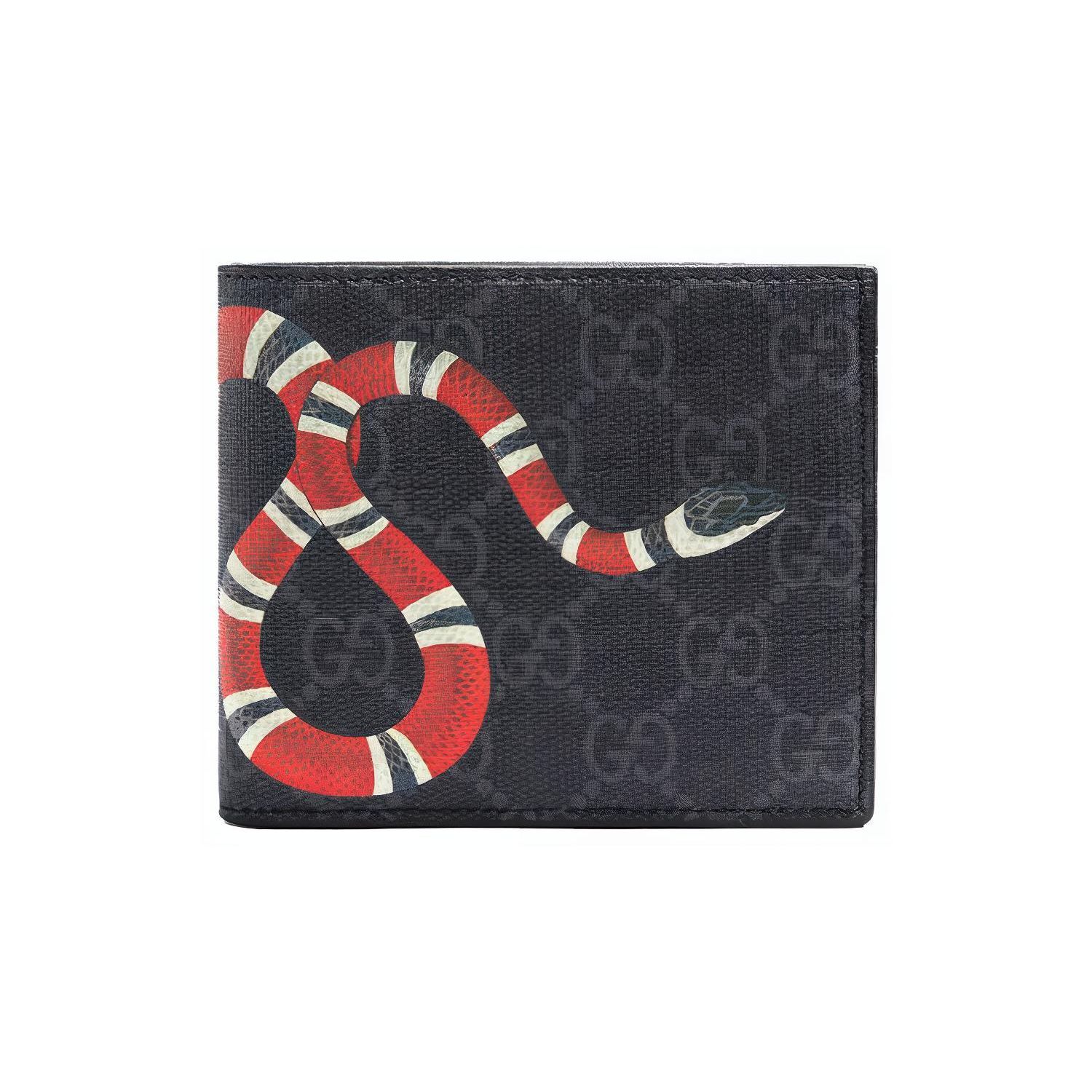 

Gucci GG Canvas Kingsnake Print Bifold Wallet Black Red Daily Travel 451268-K551N-1058 Gift Set(Basic Set+Box+Shopping Bag)