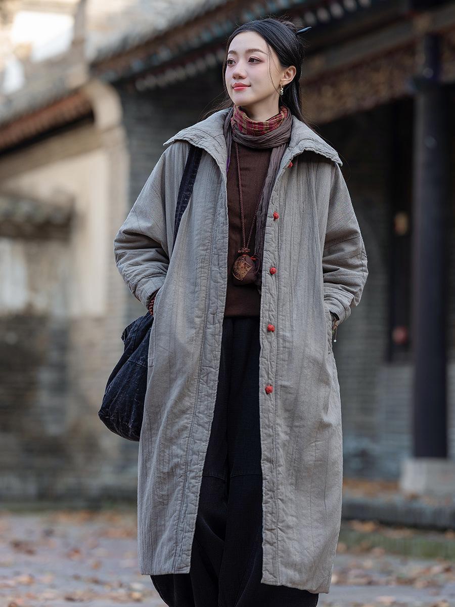 

Johnature Chinese Style Coats Women Button Plus Cloths Winter Solid Color Warm Parkas One Size серый