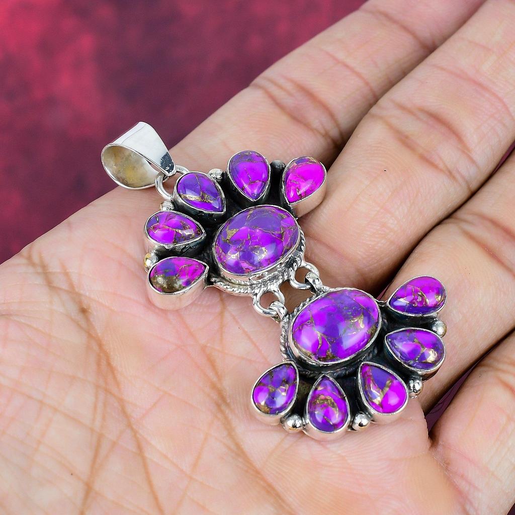 Purple Copper Turquoise Handmade Gemstone Pendant, 925 Solid Sterling Silver Pendant Antique Jewelry, For Engagement Gift