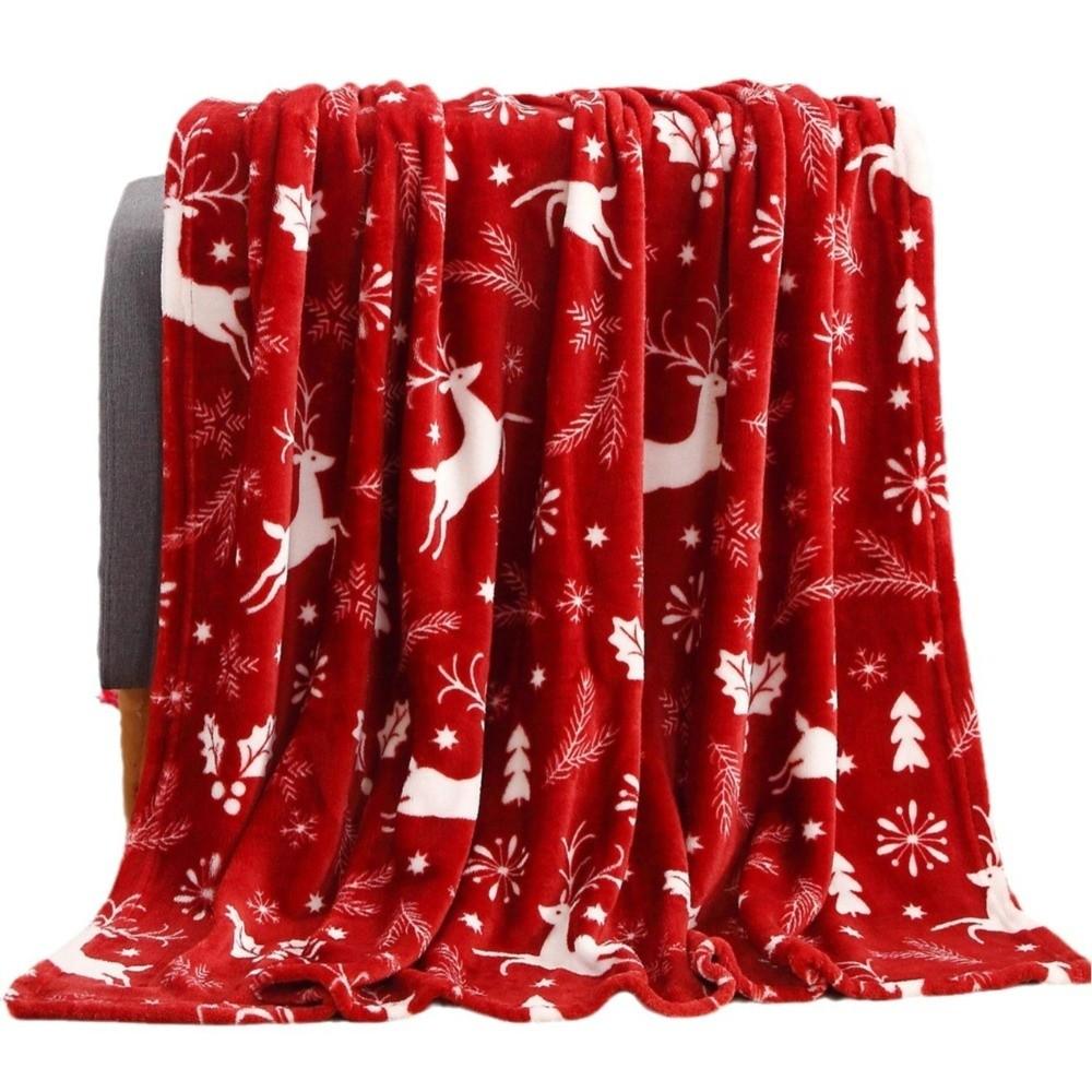 Soft Cosy Snuggle Blanket Elk Snowflake Xmas Fleece Blanket Sofa Blanket  For Bed Sofa Office