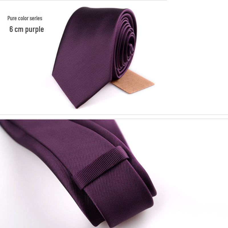 Czarny krawat męski formalny 6 cm w stylu koreańskim - Modny casualowy jednolity kolor poliester jedwab świąteczny biały krawat