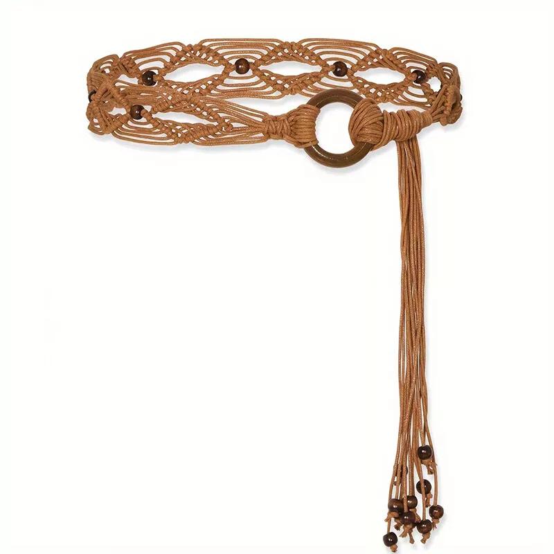 Cintura da Donna Intrecciata con Nappe, Fascia in Vita Intrecciata con Laccetto, Corda Larga Boho a Catena per Accessori Fascia Vita Vestito