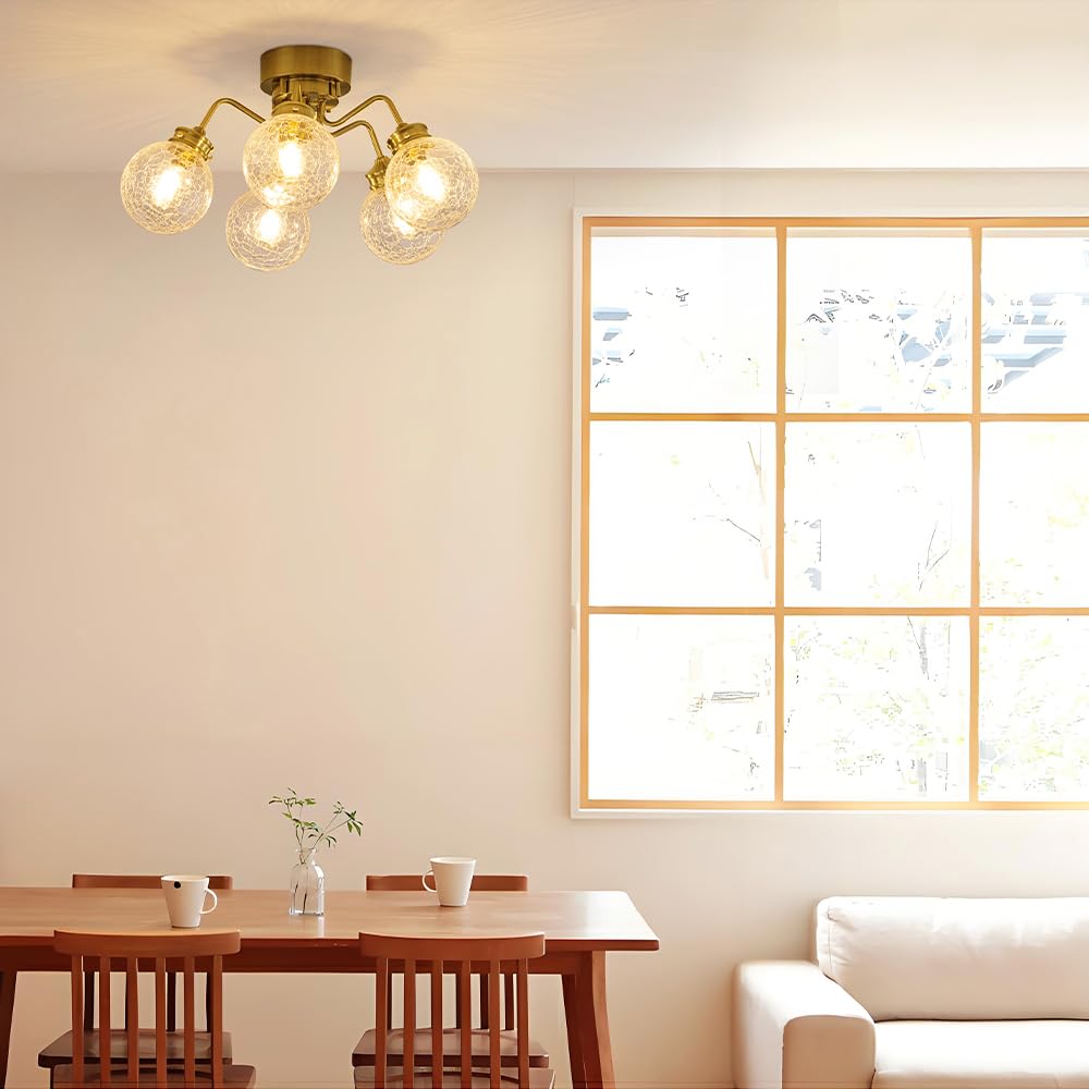 Chende Ceiling Light with Cracked Scandinavian Classic for Living Dining Antique Lighting Fixture 5-Light Glass, Style, LED, Brass, Retro, Bedroom,