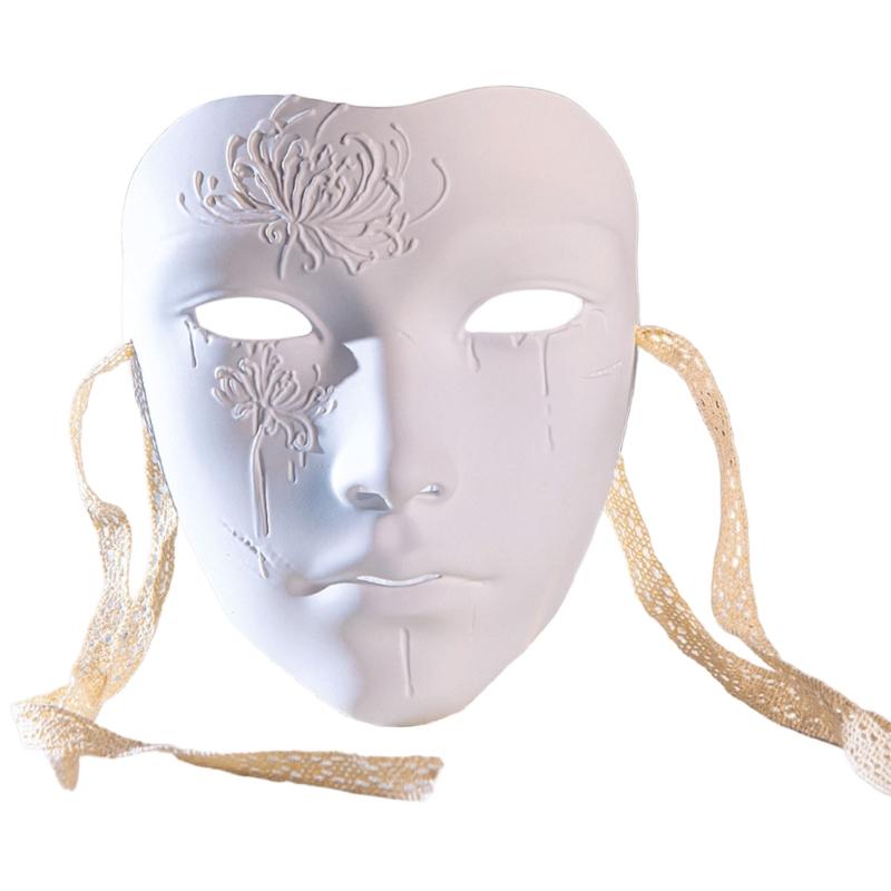 Hand Painted Mask for Women Men Masquerade Cosplay Party Masquerade Full Face Mask For Halloween Decoration Photography белый