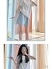 Women's High-Waist Blue Cotton Shorts - Summer Style 2025, Casual Wide-Leg Five-Point Pants, Petite Size.
