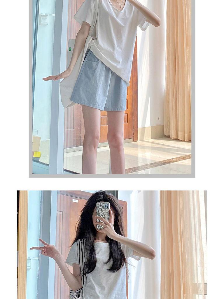 Women's High-Waist Blue Cotton Shorts - Summer Style 2025, Casual Wide-Leg Five-Point Pants, Petite Size.