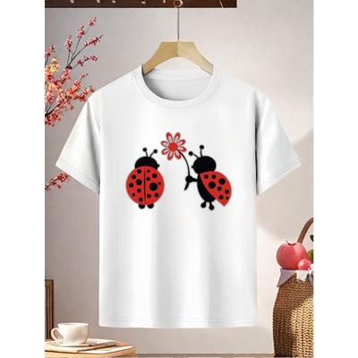 European Sizes Girls' Summer Short Sleeve T-Shirt - Soft Breathable  Round Neck Blouse, Casual Casual Attire for & Playdates