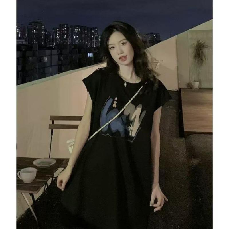 

Платье-майка без рукавов средней длины до колена, облегающее, летнее 2XL чёрный