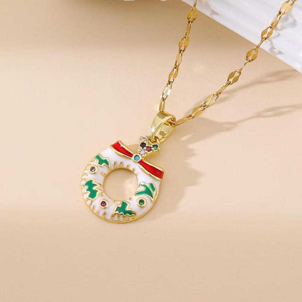 Popular Christmas Series Necklaces: Santa Claus, Peace Tree, Holiday Element Micro-Paved Drip Oil Pendant