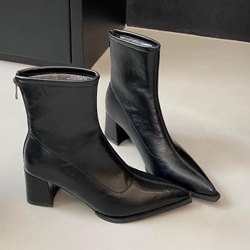 

Elastic Skinny Boots Women s Thick Heel Pointed Martin Boots Women s 2024 Autumn and Winter New French Skinny Soft Leather Boots Elastic Boots 35 чёрный