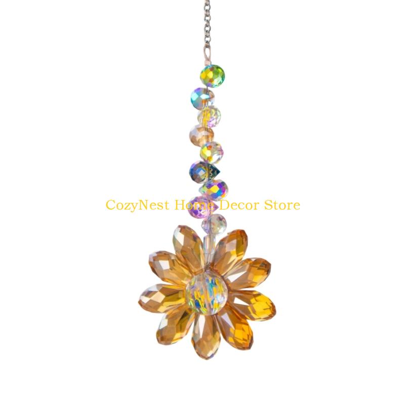 

92MF Crystal Rhinestones Suncatchers Sunflowers Window Hanging Pendants rainbows Crystal Ornament for Car Home Decorations шампанського