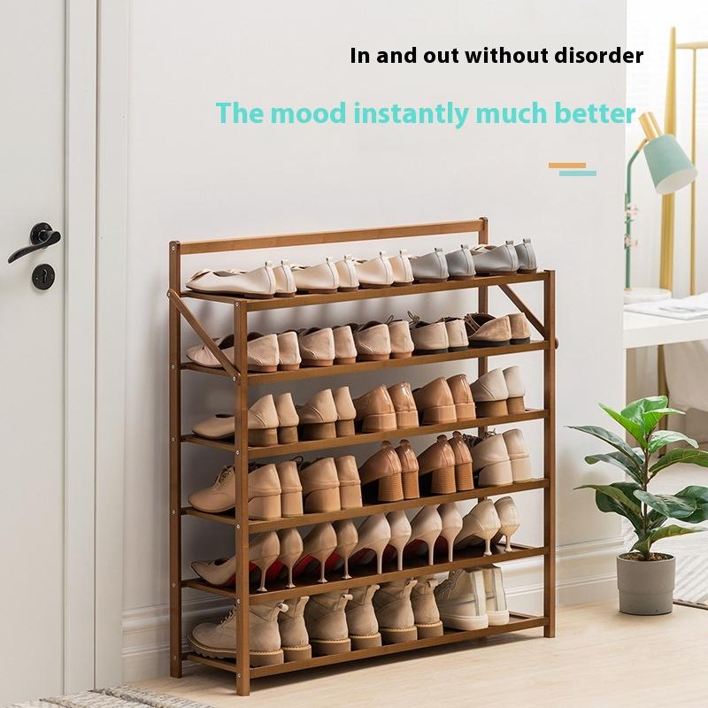 House Doorway Living Room Simple Shoe Rack Folding Portable 6 Floor 90cm Wide Bamboo Wooden Shoe Storage Organizer Rack Stands