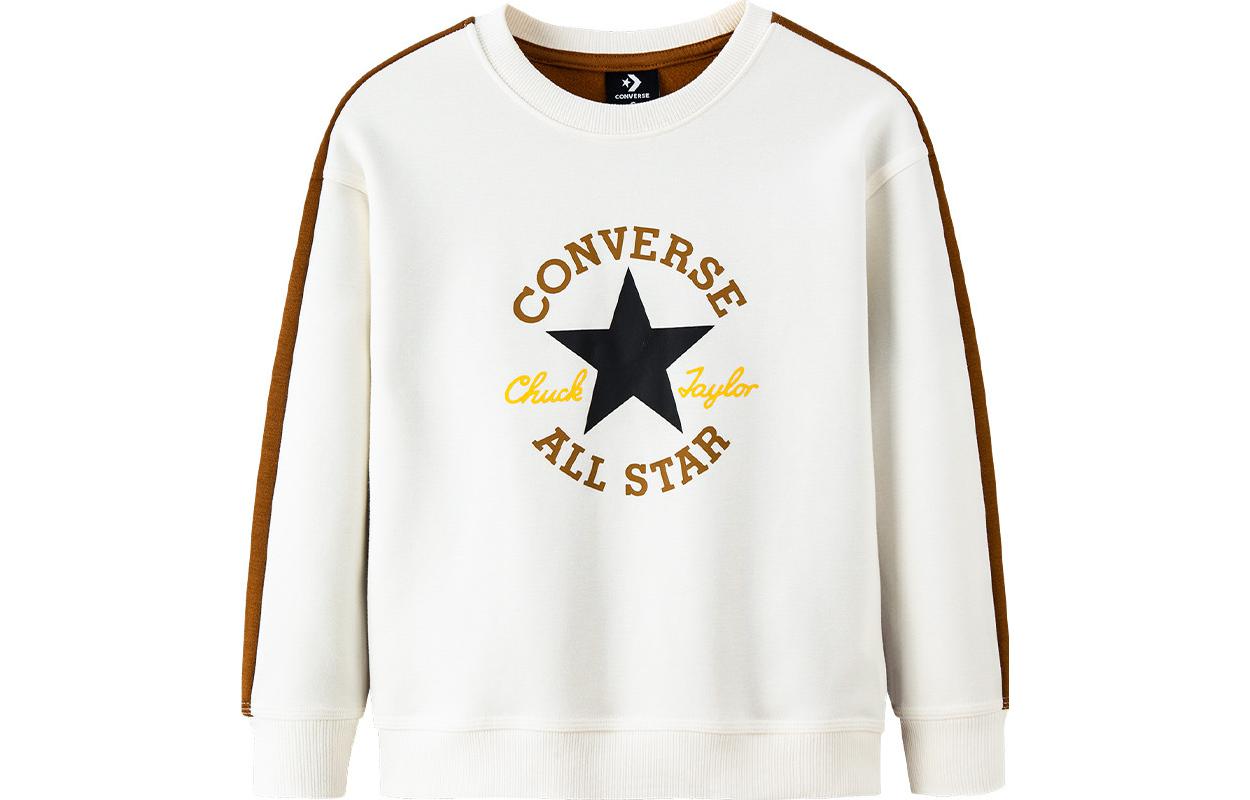 Converse Sweatshirt Letter Crew Neck Pullover Fleece Lined Long Sleeved Feather White Kids CV2242030PS-001 110/56