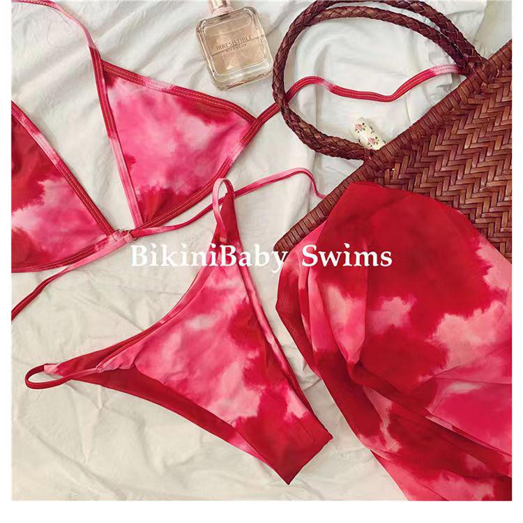Women's European & American Tie-Dye Bikini Three-Piece Set with Cover-Up - Sexy Hot Girl Style for Spring Vacations