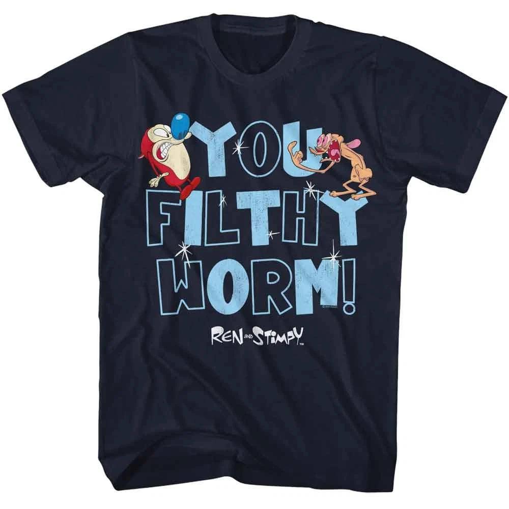 Ren And Stimpy You Filthy Worm Navy TV Shirt 150