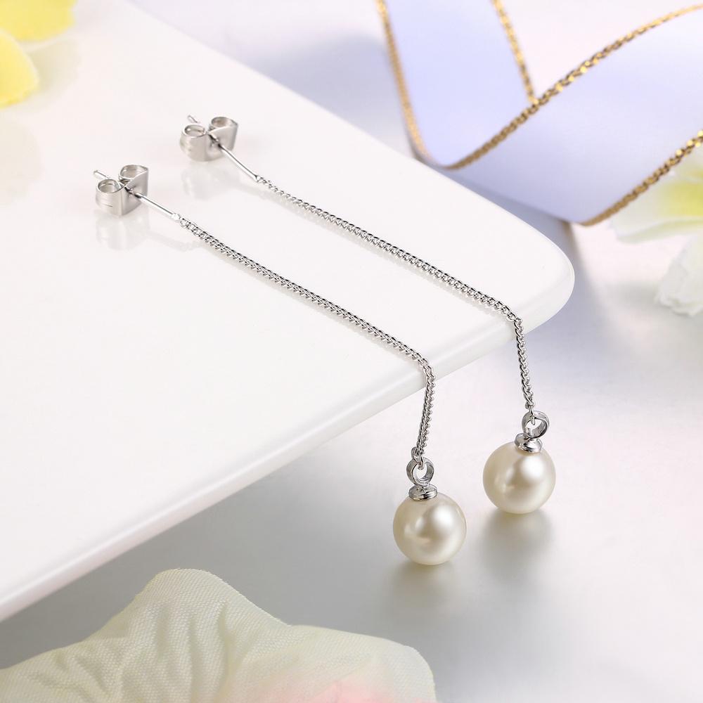 Ear Line Long Hanging Drop Earrings for Women Simple White Black Imitation Pearl Wedding Party Accessories Zircon E033